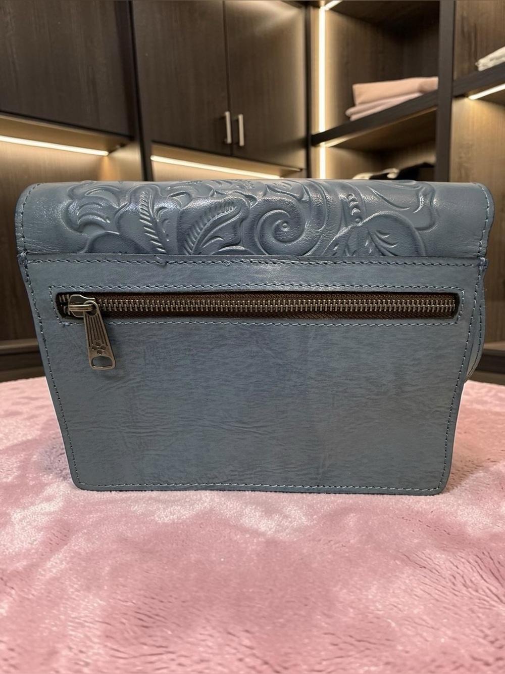 Patricia Nash Tooled Leather Crossbody Bag - Steel Blue - Picture 9 of 14